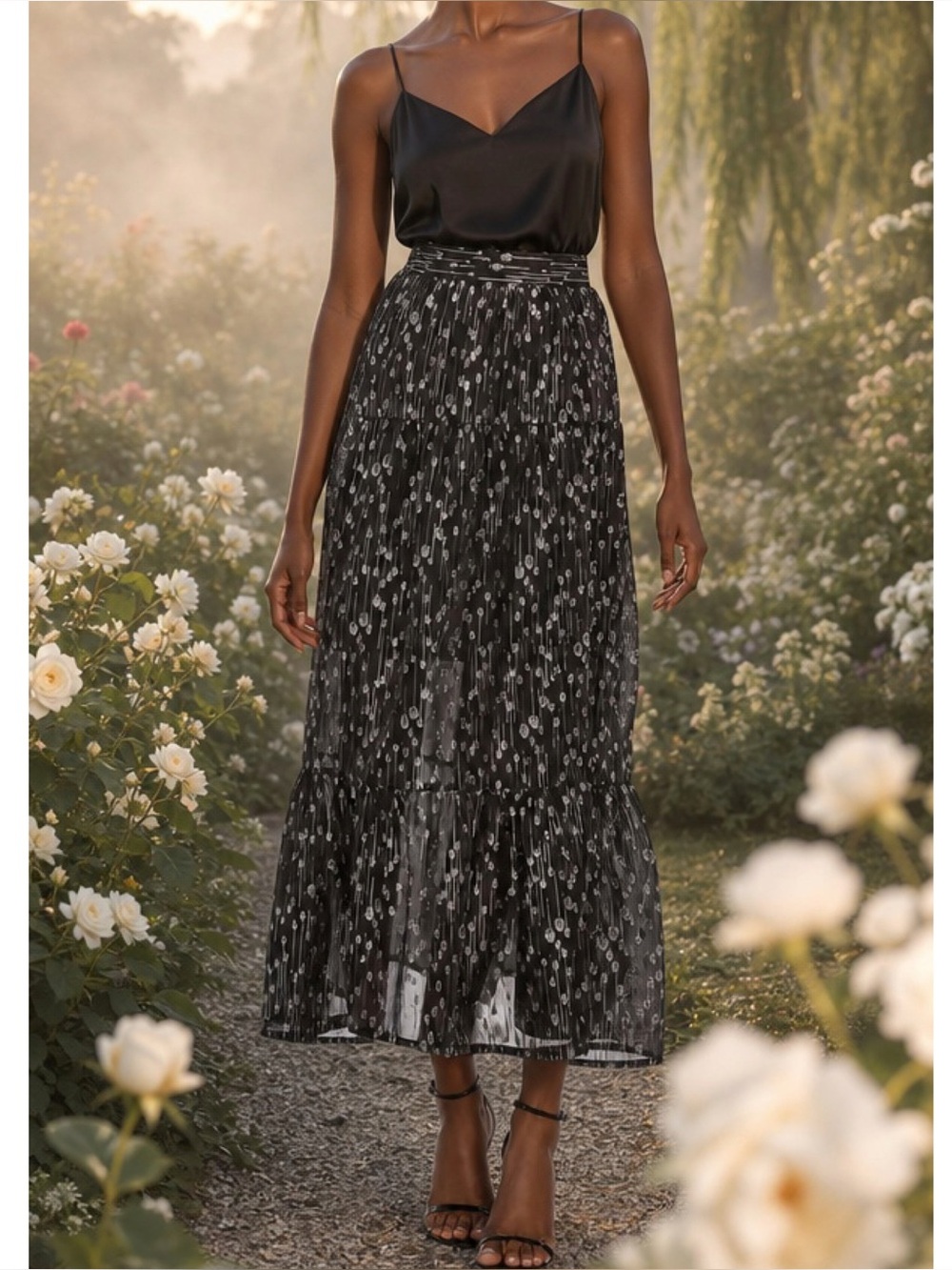 SABINA MUSAYEV Portia Maxi Skirt, Silver Black, Small